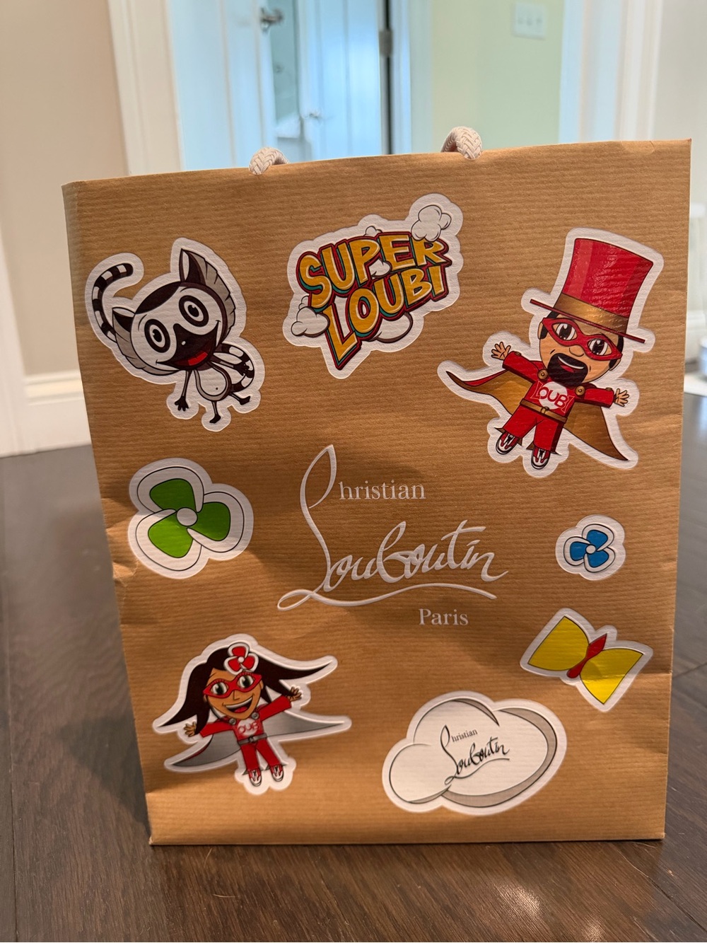 Christian Louboutin Brown Gift Bag with Colorful Sticker Accents